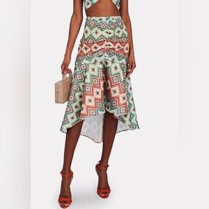 Autumn Adeigbo Soraya Ruched Tiered Printed Midi Skirt US 14